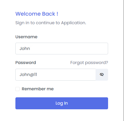 Login page with credentials